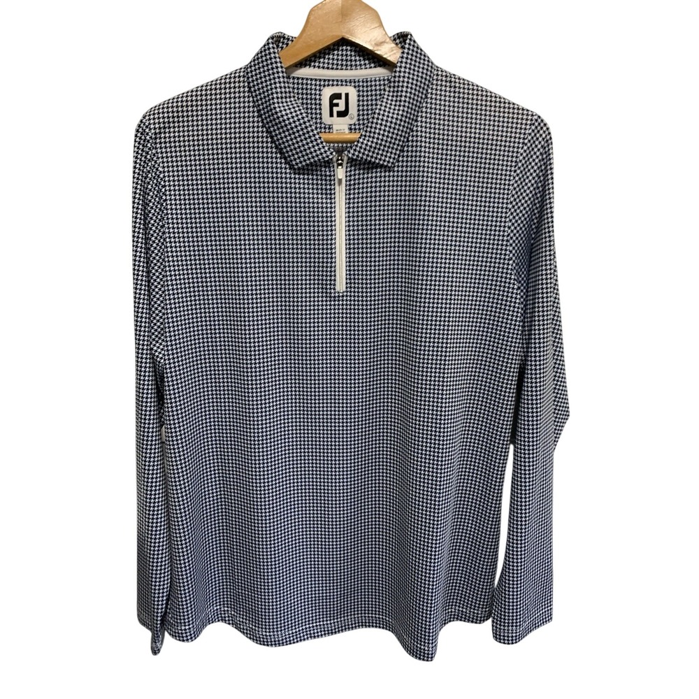 FootJoy FJ Mens 1/4 Zip Long Sleeve Golf Pullover Houndstooth Blue Large